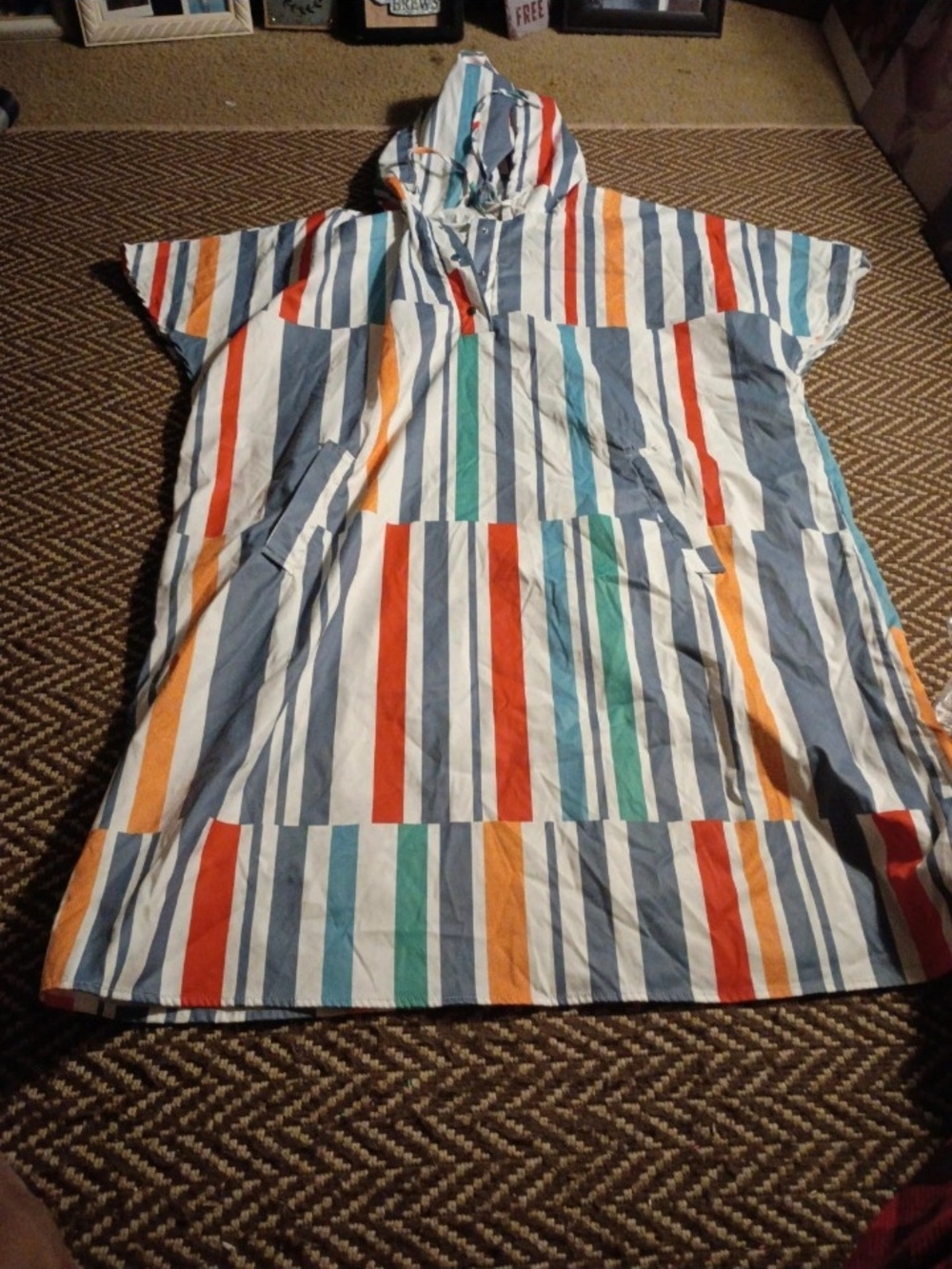 Striped Multicolor Hooded Poncho Dress - Casual